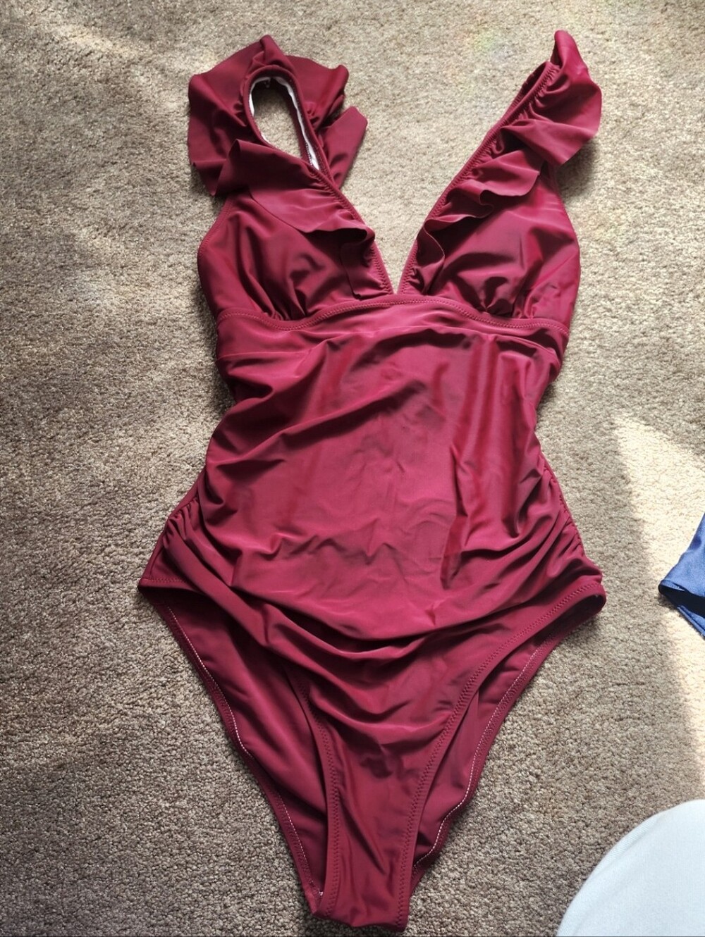 Women's Ruffled Deep V One-Piece Swimsuit - Sz Medium- Magenta- Cupshe
